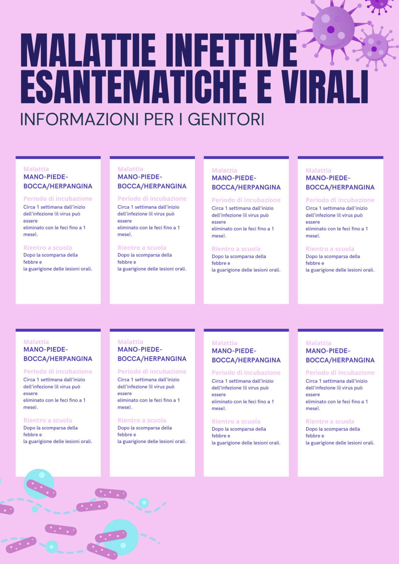Calendario rientri a scuola malattie esantematiche e virali