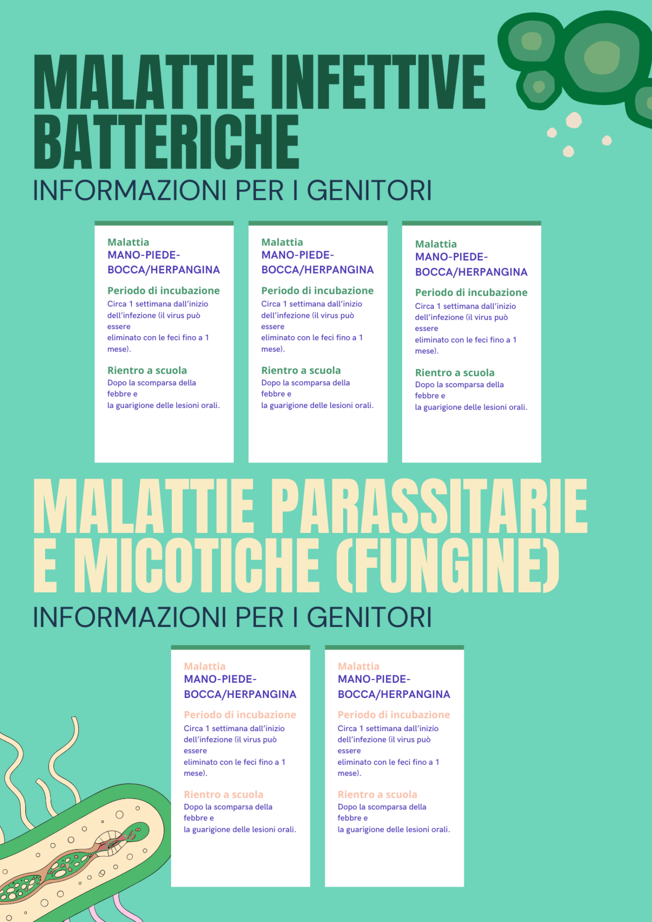 Calendario rientri a scuola malattie batteriche e parassitarie