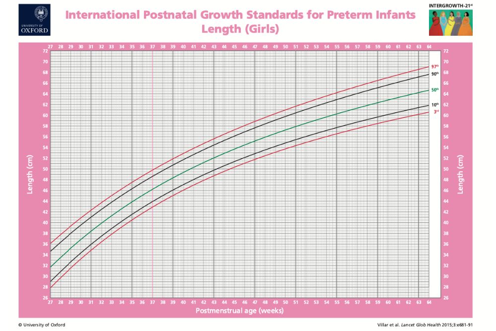 Curve dei Percentili per neonate premature -lunghezza